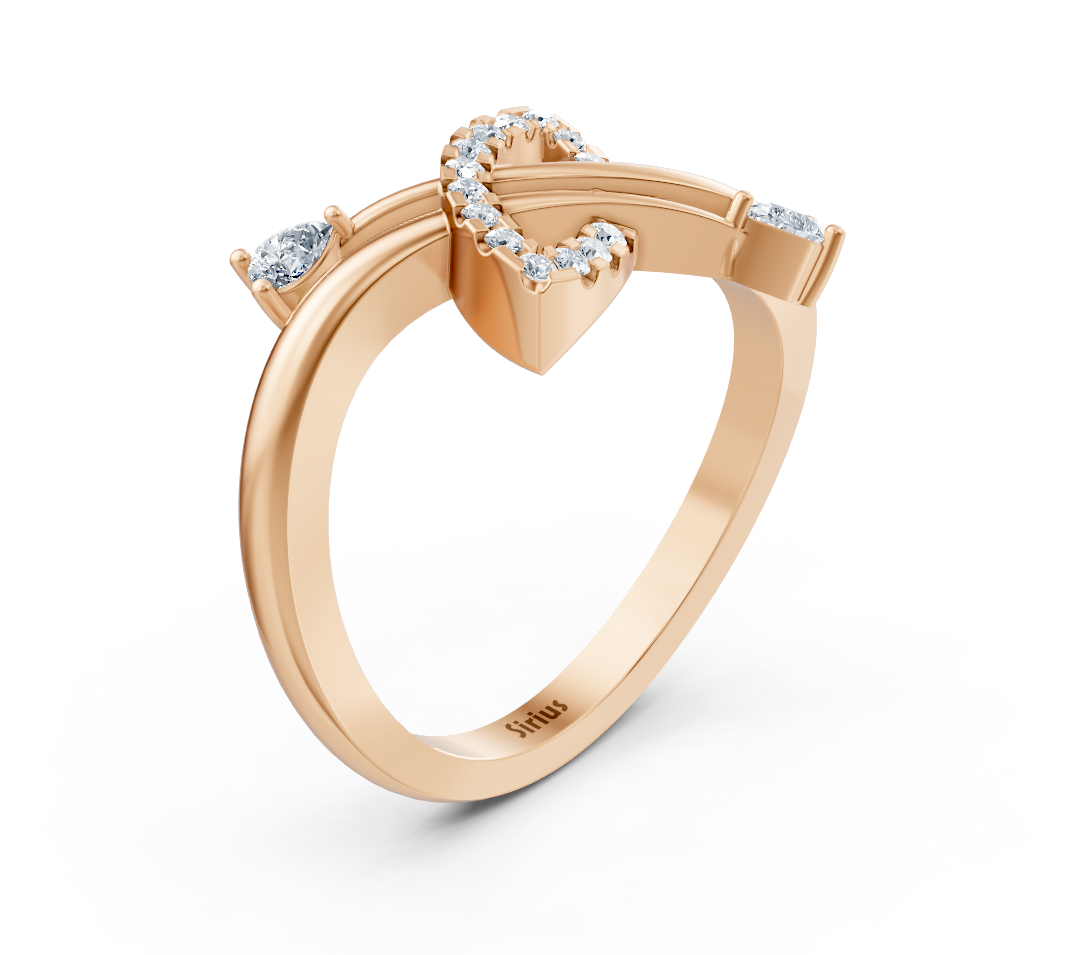 Roségoldener Herzring mit Pear- und Rundschliff - hochwertiger Schmuck von Rosy Lab Diamonds