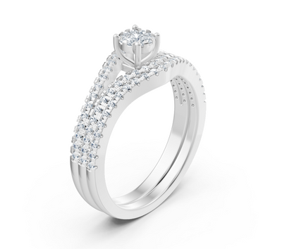 Elegant engagement ring with diamond rows in white gold