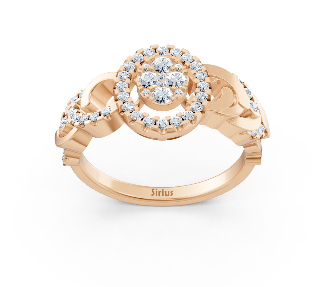 Rose gold ring with round lab diamonds in intertwined design