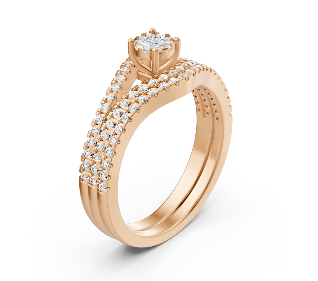 خاتم خطوبة مع صفوف من الألماس من ذهب وردي عيار 14 قيراطًا - مجوهرات فاخرة من Rosy Lab Diamonds