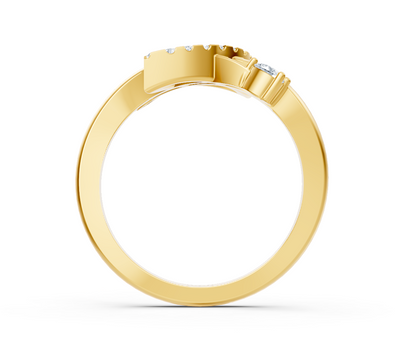 Yellow gold heart ring with pear and round cut