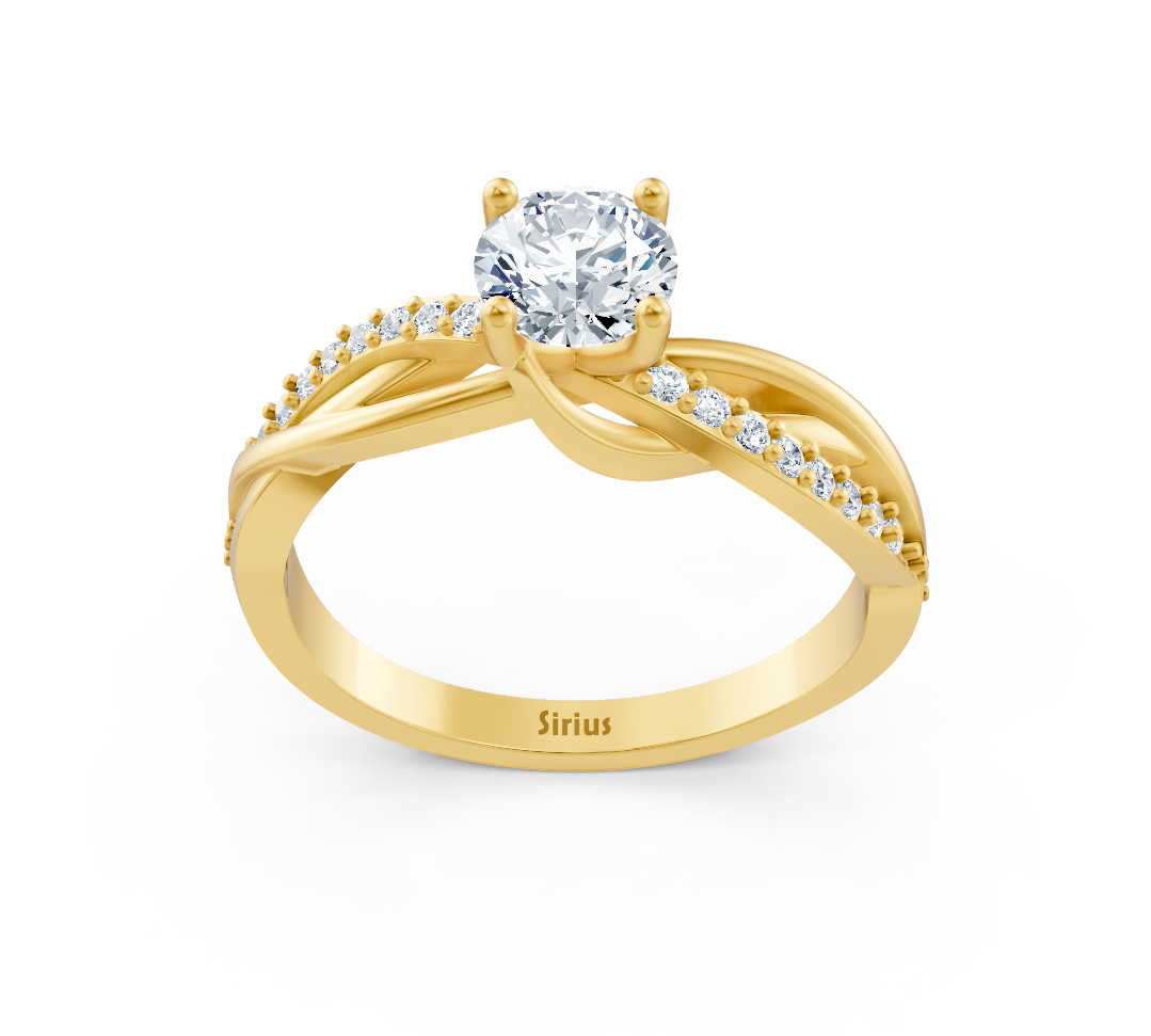 Bague en Or Jaune sertie de diamant avec monture torsadée - solitaire de 0,66 carat - Bijoux haut de gamme de Rosy Lab Diamonds