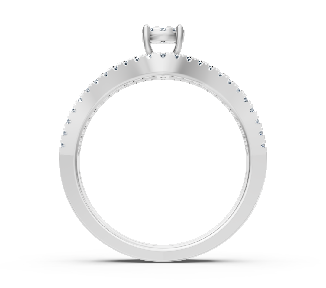 Elegant engagement ring with diamond rows in white gold