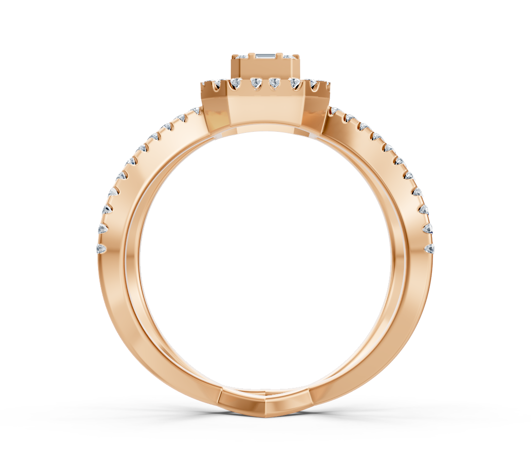 Baguet ve yuvarlak laboratuvar pırlantalı pembe altın yüzük - Rosy Lab Diamonds'tan kaliteli Mücevher