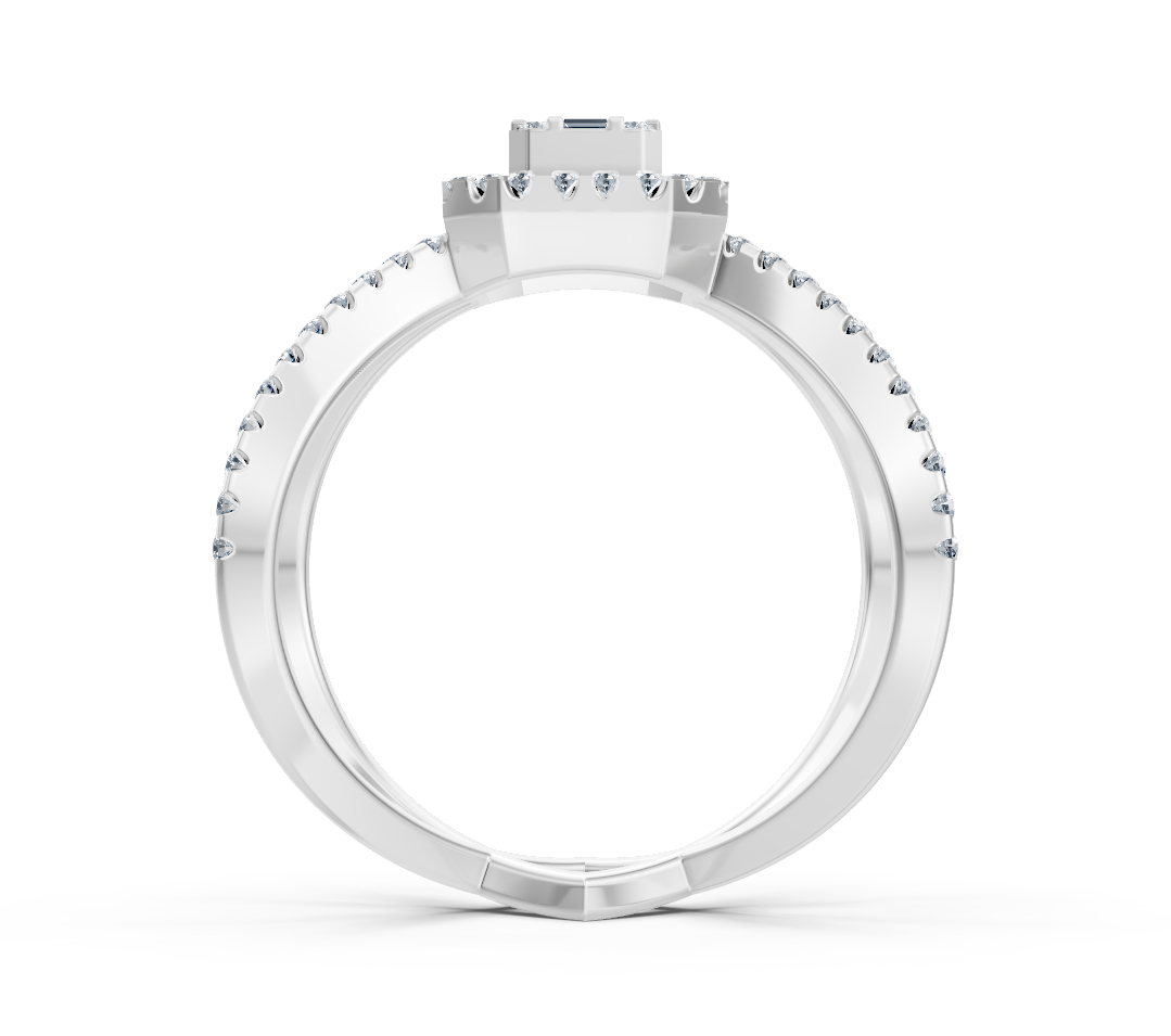 Baguet ve yuvarlak laboratuvar elmaslı beyaz altın yüzük - Rosy Lab Diamonds'tan yüksek kaliteli Mücevher
