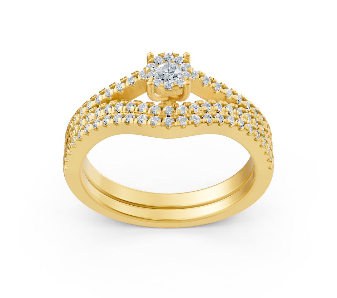 Verlobungsring mit Diamantreihen in 14K Gelbgold