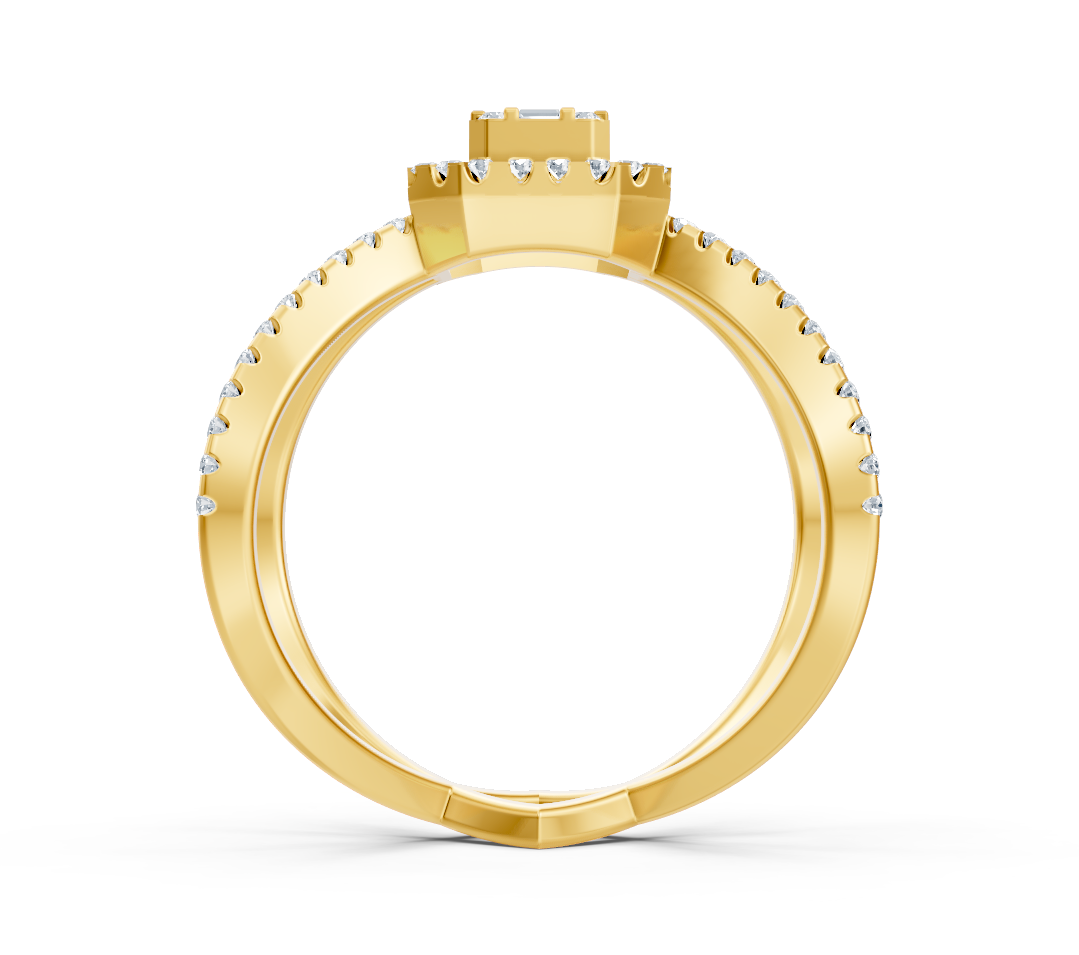 Yellow gold ring with baguette and round lab diamonds