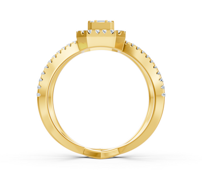 Yellow gold ring with baguette and round lab diamonds