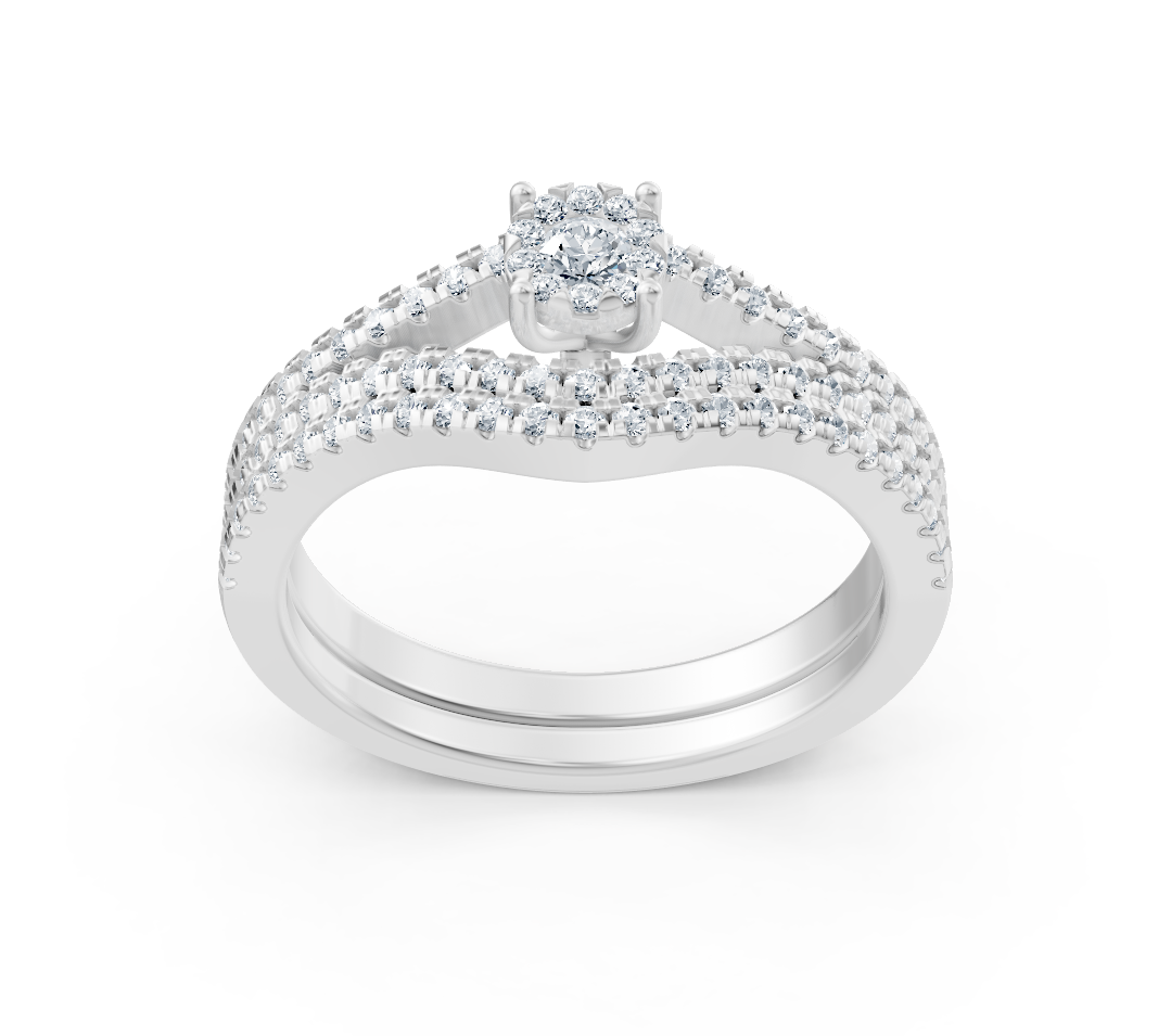 Elegant engagement ring with diamond rows in white gold