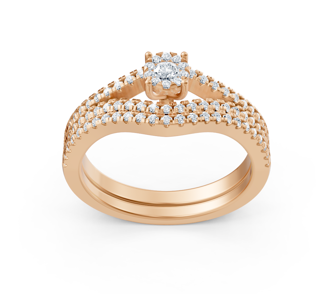 خاتم خطوبة مع صفوف من الألماس من ذهب وردي عيار 14 قيراطًا - مجوهرات فاخرة من Rosy Lab Diamonds