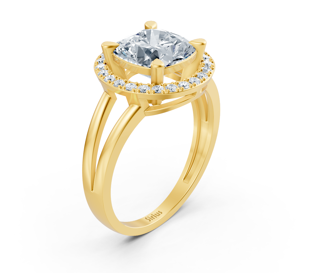 Eleganter Gelbgold-Ring mit Cushion- und rundem laborgezüchtetem Diamant - 2,37 ct - hochwertiger Schmuck von Rosy Lab Diamonds