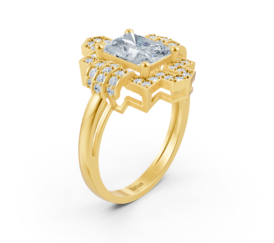 Magnificent Radiant Halo Ring with Lab Diamonds in 14K Yellow Gold