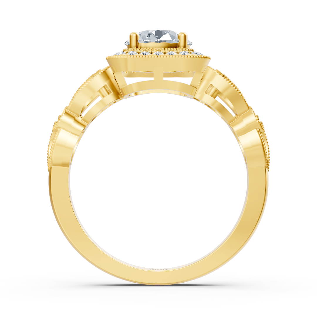 Bague en or jaune avec diamants et topaze blanche – bague pour femme de style vintage en or 14 carats – Bijoux haut de gamme de Rosy Lab Diamonds