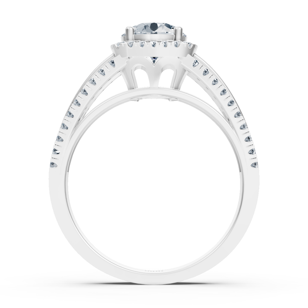 Klassischer Weißgoldring mit erhöhtem Halo und Labor-Diamant - hochwertiger Schmuck von Rosy Lab Diamonds