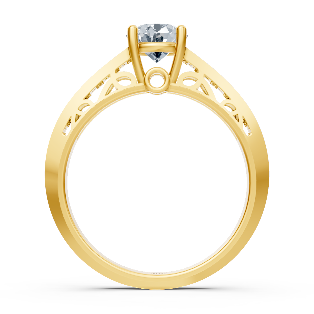 Gelbgold-Ring mit Ornamentdetails und Labor-Diamanten & Weißtopas - hochwertiger Schmuck von Rosy Lab Diamonds