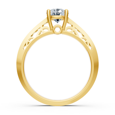 Yellow gold ring with ornamental details and lab diamonds & white topaz