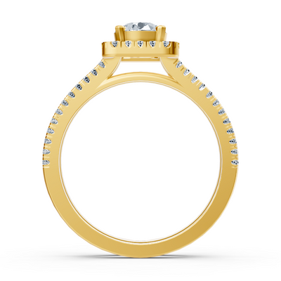 Yellow gold engagement ring in halo style with round diamonds – 0.93 ct