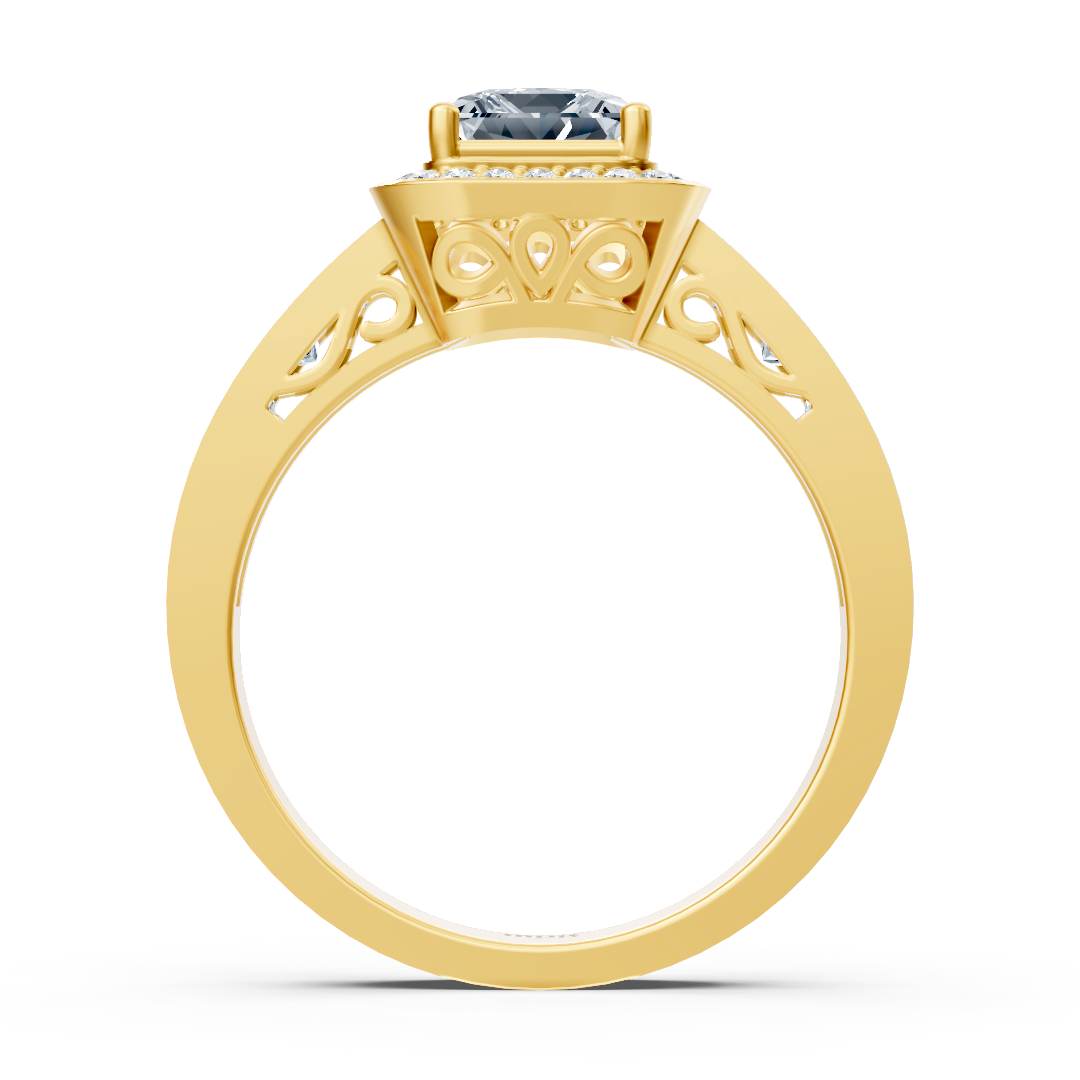 Bague halo solitaire en Or Jaune avec diamant taille princesse et serti rail – Bijoux haut de gamme de Rosy Lab Diamonds
