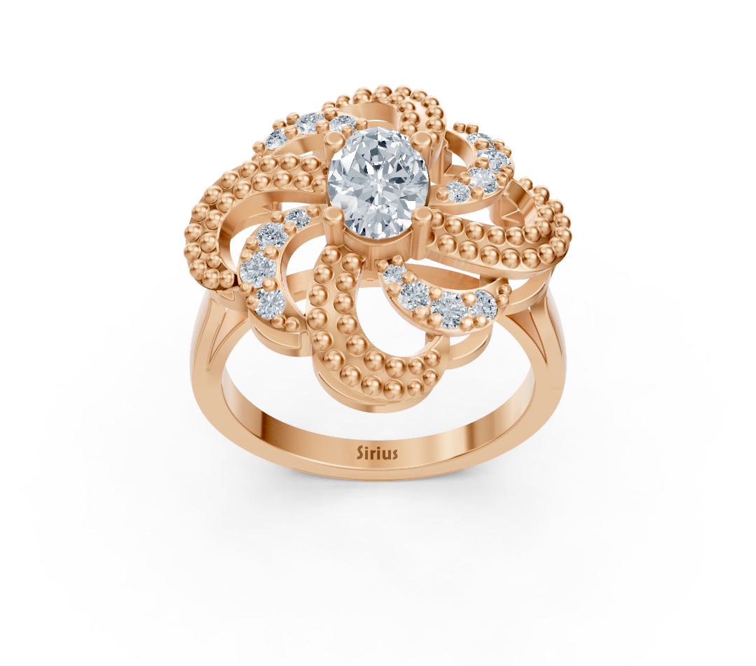 Artistic rose gold ring with oval center stone – 0.54 carats – high-quality Jewelry by Rosy Lab Diamonds
