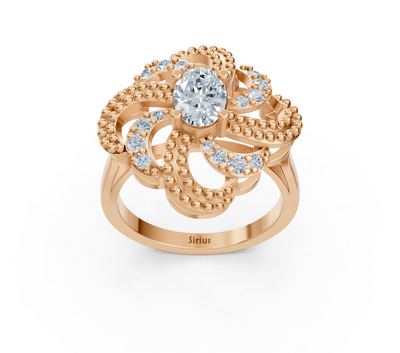 Künstlerischer Rotgold-Ring mit ovalem Mittelstein – 0,54 Karat