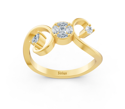 Yellow gold ring with marquise, princess, and pear cut