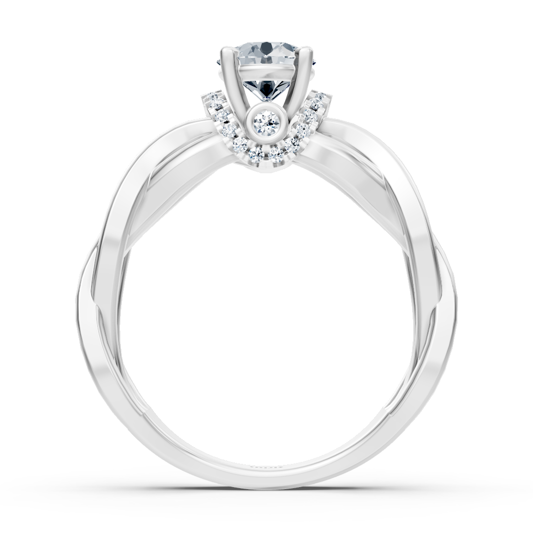 Braided white gold ring with solitaire and fine lab diamonds