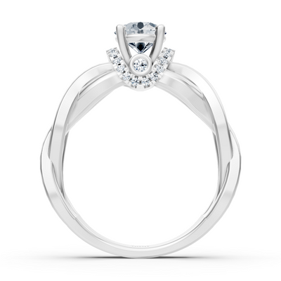 Braided white gold ring with solitaire and fine lab diamonds