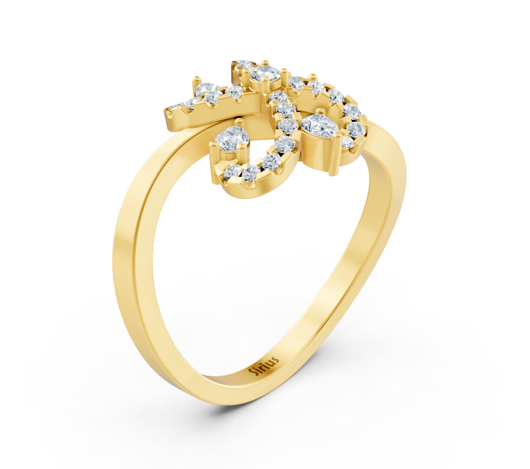Yellow gold initial ring "D" with lab-grown diamonds