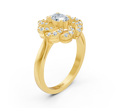 Yellow gold diamond ring in blossom design with center stone – 0.36 ct