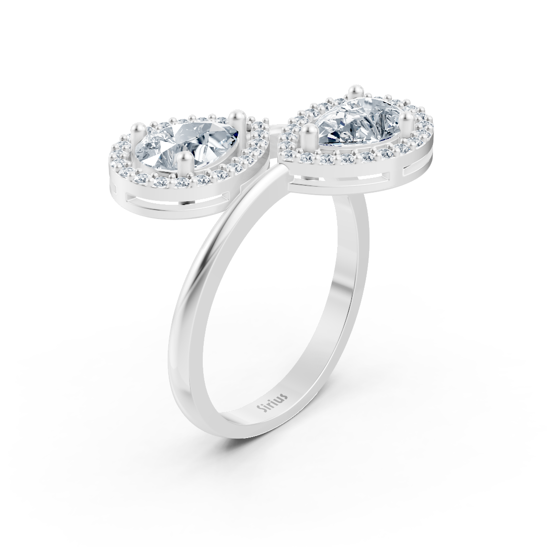 Open double ring with lab-grown diamonds in pear and Round Brilliant Cut in White Gold - 77R0252 - high-quality Jewelry by Rosy Lab Diamonds