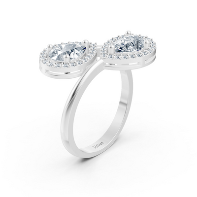 Bague double ouverte avec diamants de laboratoire en taille poire et ronde en or blanc – 77R0252