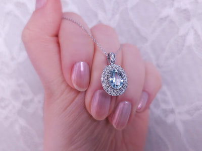 Oval Aquamarine Pendant with Diamond Pavé – 1.86 ct & 0.64 ct in 14K White Gold
