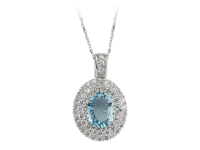 Oval Aquamarine Pendant with Diamond Pavé – 1.86 ct & 0.64 ct in 14K White Gold