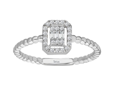 Bague élégante en or blanc 14 carats « Alba » avec 3 diamants baguette et 24 diamants ronds – 1,89 carat