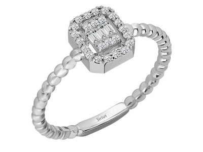 Bague élégante en or blanc 14 carats « Alba » avec 3 diamants baguette et 24 diamants ronds – 1,89 carat