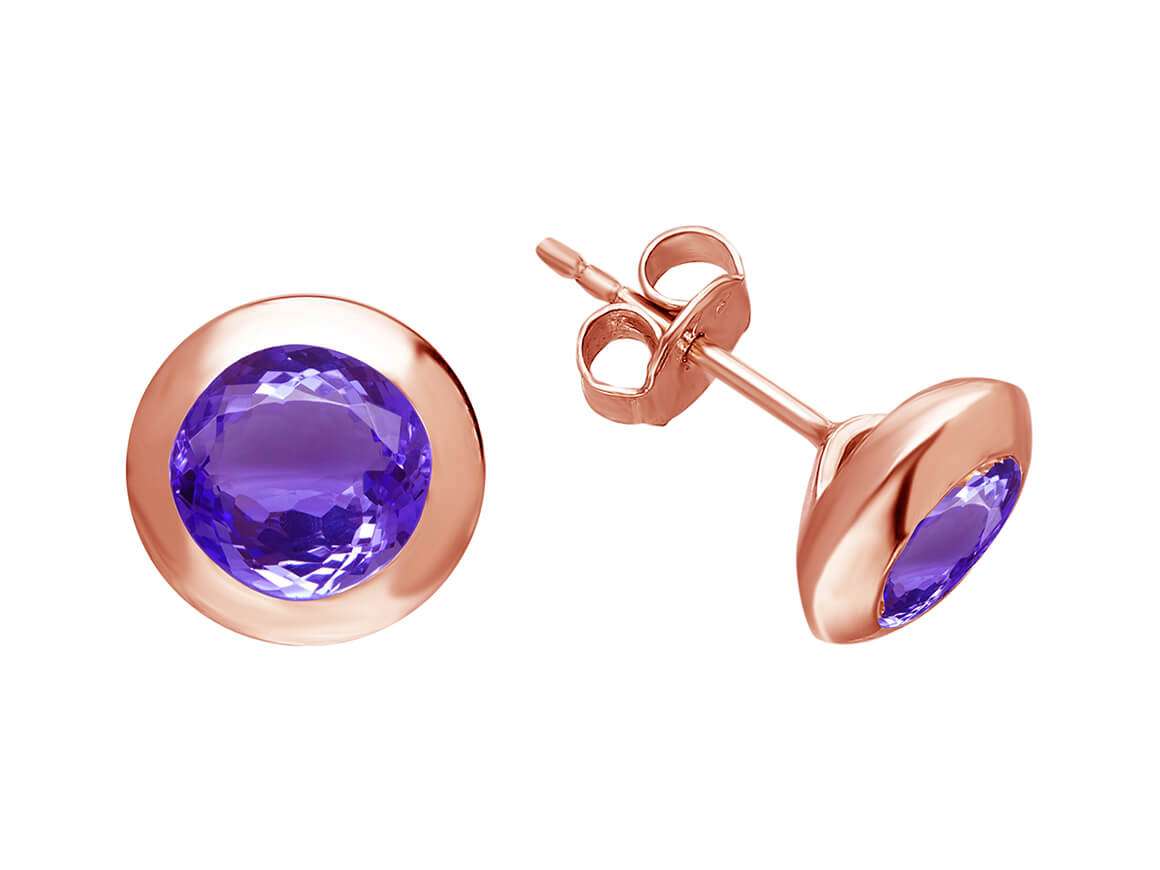 Clous d'oreilles solitaires avec améthyste en or rose 585
