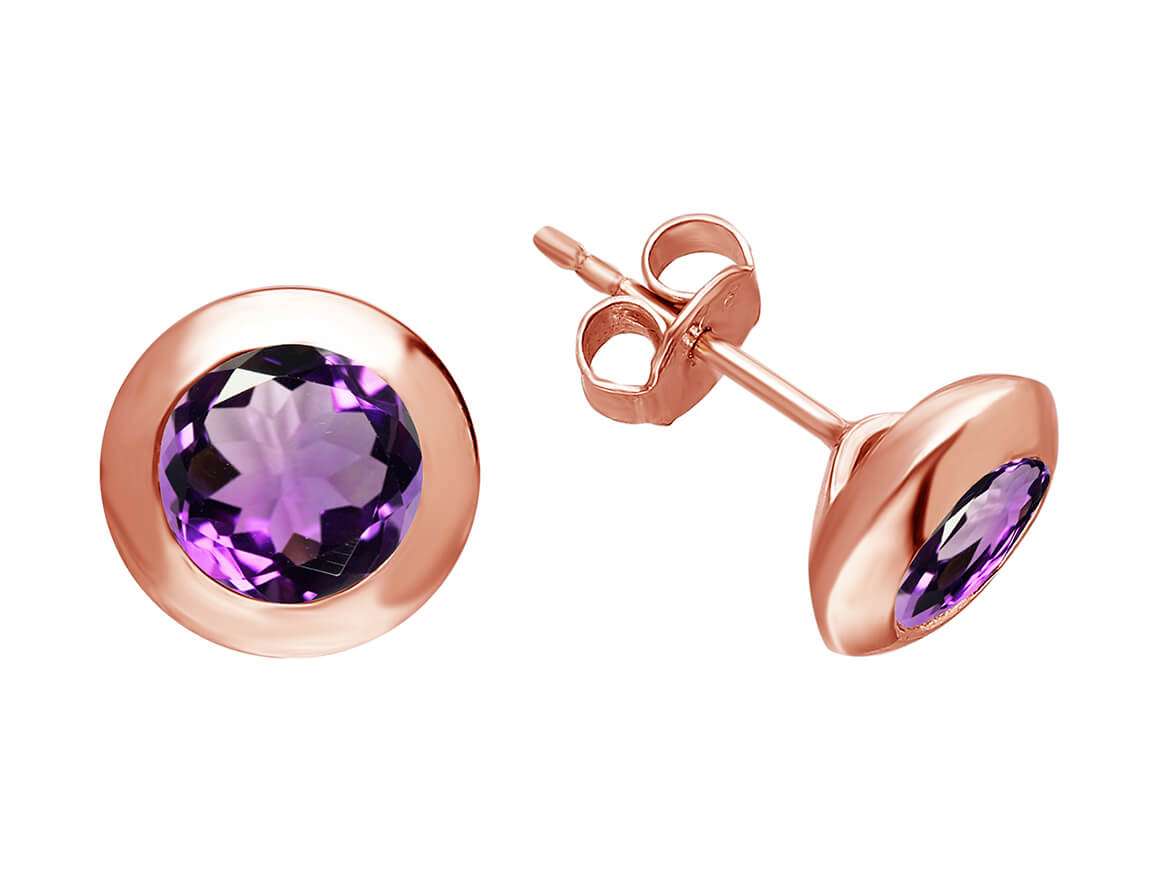 Solitär-Ohrstecker mit Amethyst aus 585er Roségold - hochwertiger Schmuck von Rosy Lab Diamonds