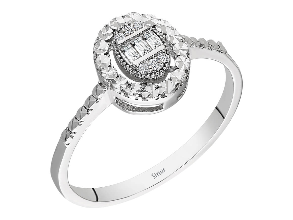 Bague élégante avec diamants baguette et ronds – or blanc 14K
