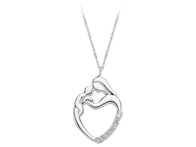 Diamond pendant with mother-child motif – 0.06 ct in 8K white gold