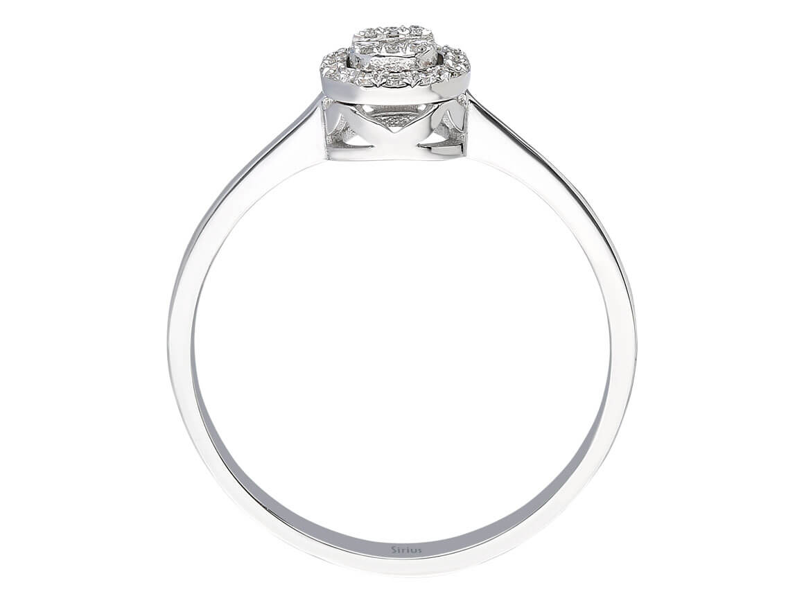 Babylon baguette diamond ring with halo setting in 14K gold