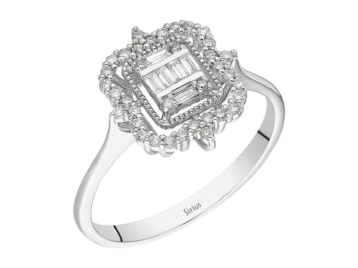 Bague baguette diamant élégante « Australis » en or blanc 14K