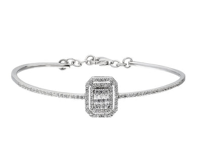 Cuff bracelet with 3 baguette & 94 round lab-grown diamonds in 14K white gold – 0.81 ct