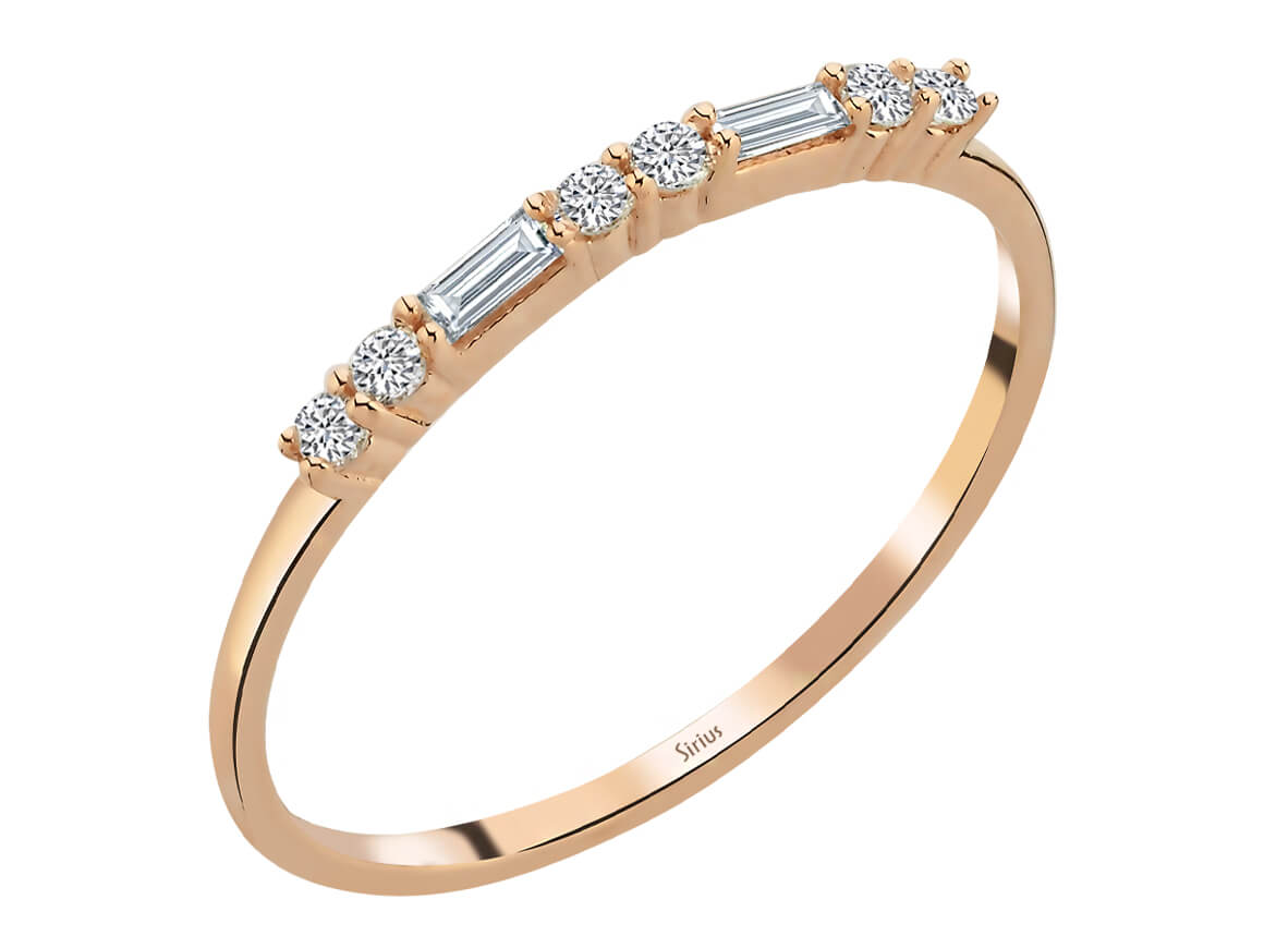 Bague demi-mémoire Dora avec diamants de laboratoire taille baguette et ronde en or rose