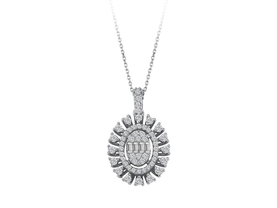Helia pendant with 4 baguette & 55 round cut lab diamonds in 14K white gold