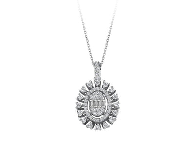 Helia pendant with 4 baguette & 55 round cut lab diamonds in 14K white gold