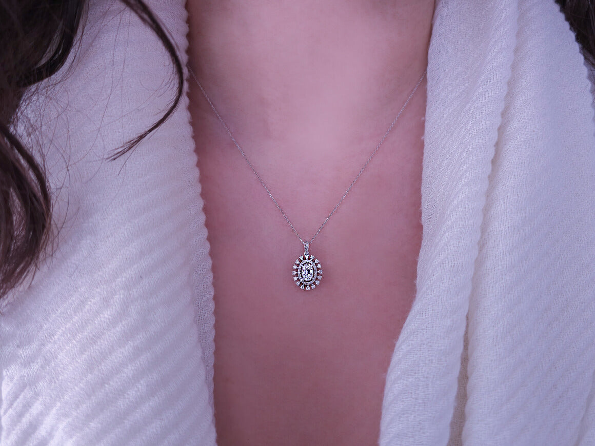 Helia pendant with 4 baguette & 55 round cut lab diamonds in 14K white gold