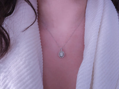 Helia pendant with 4 baguette & 55 round cut lab diamonds in 14K white gold