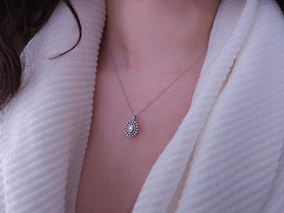 Helia pendant with 4 baguette & 55 round cut lab diamonds in 14K white gold