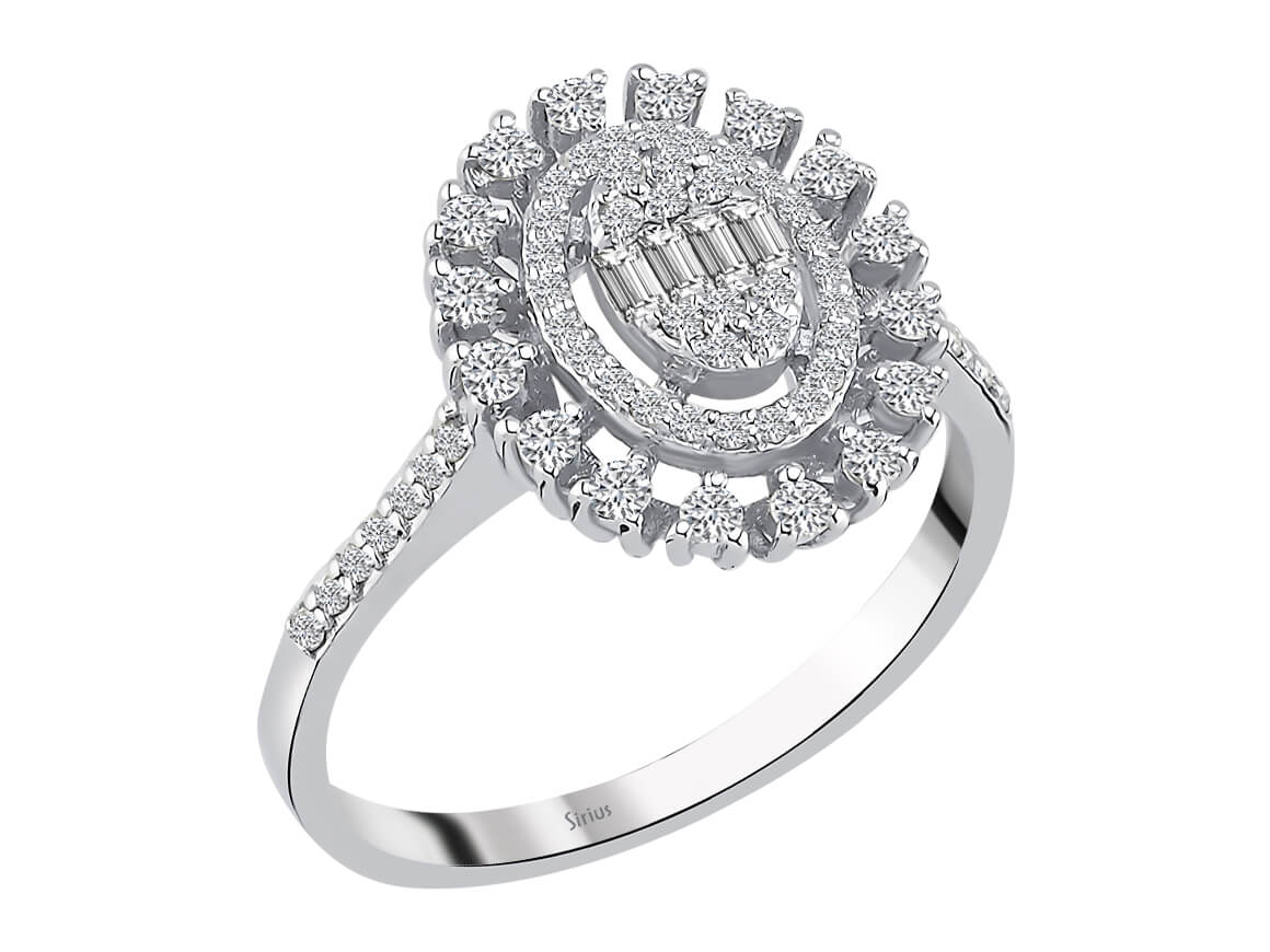 Helia Ring mit 68 Labordiamanten in 14K Weißgold - Baget & Rundschliff - hochwertiger Schmuck von Rosy Lab Diamonds