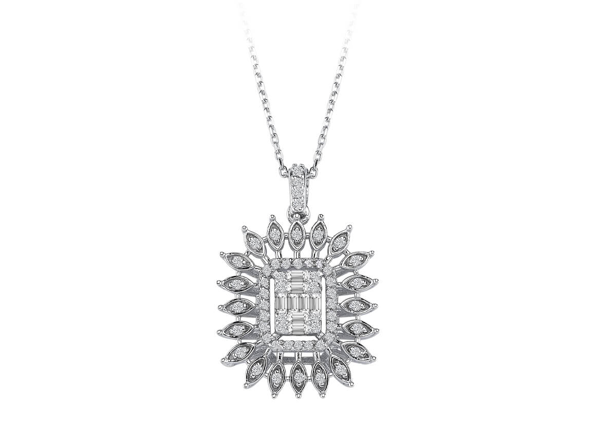 Ilaria pendant with 8 baguette & 57 round cut lab diamonds in 14K white gold
